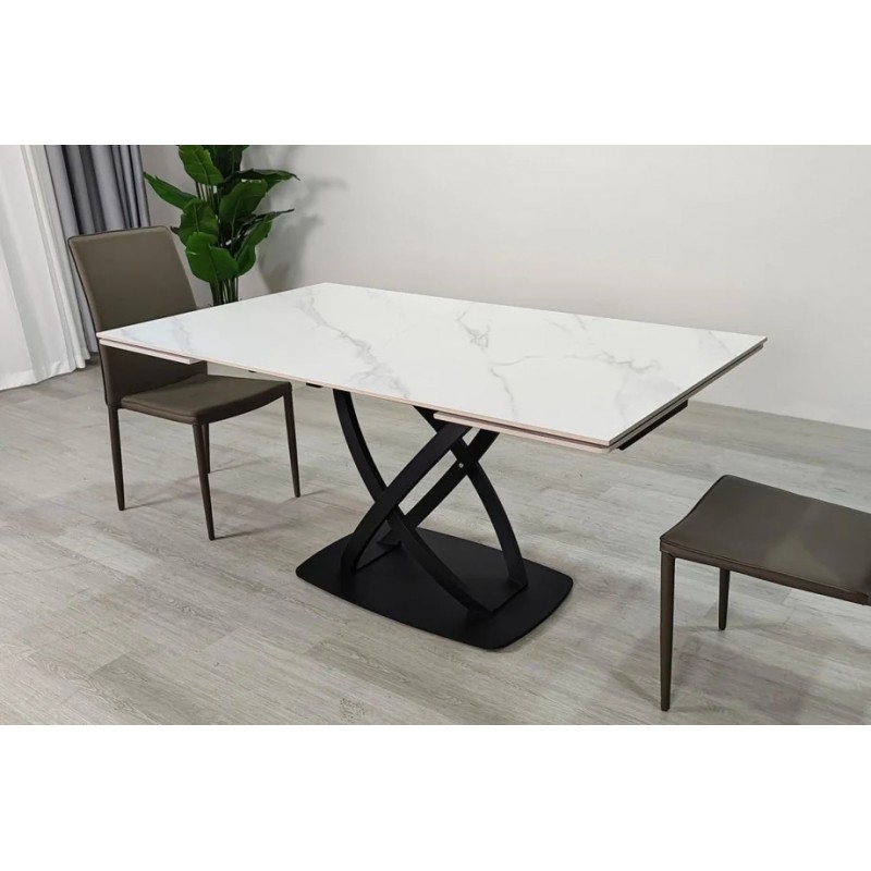 Стіл обідній розкладний HILDA CERAMIC 160(240)*90 білий мат/чорний Intarsio