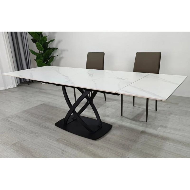 Стіл обідній розкладний HILDA CERAMIC 160(240)*90 білий мат/чорний Intarsio