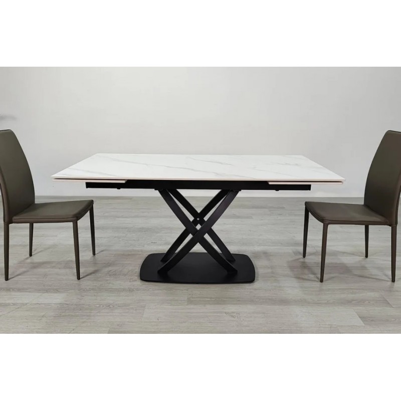 Стіл обідній розкладний HILDA CERAMIC 160(240)*90 білий мат/чорний Intarsio