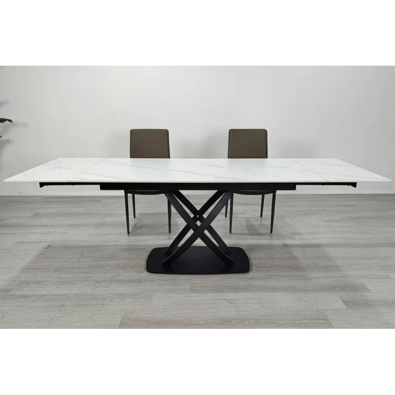 Стіл обідній розкладний HILDA CERAMIC 160(240)*90 білий мат/чорний Intarsio