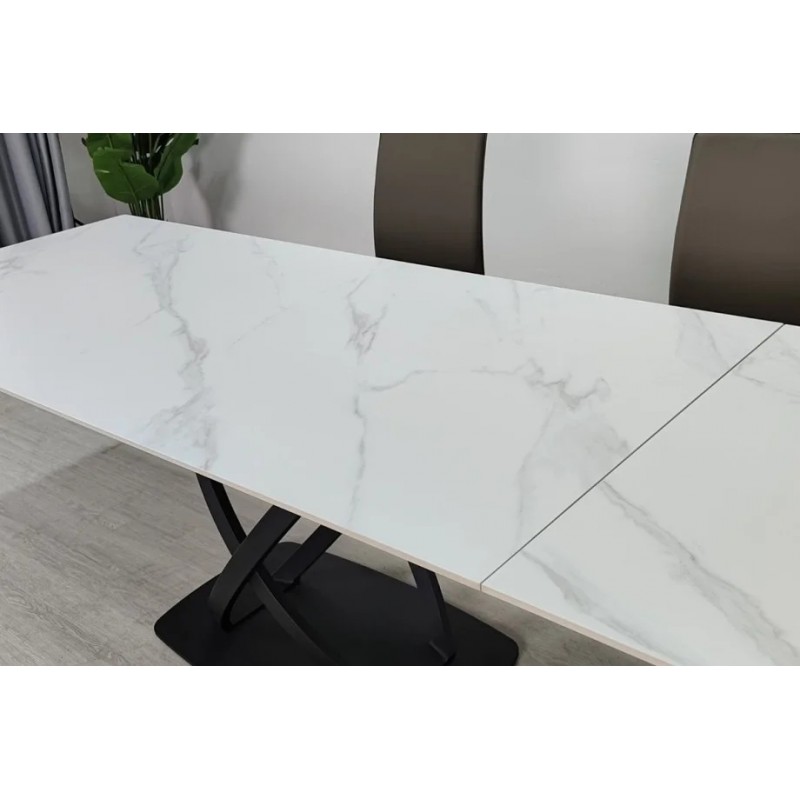 Стіл обідній розкладний HILDA CERAMIC 160(240)*90 білий мат/чорний Intarsio