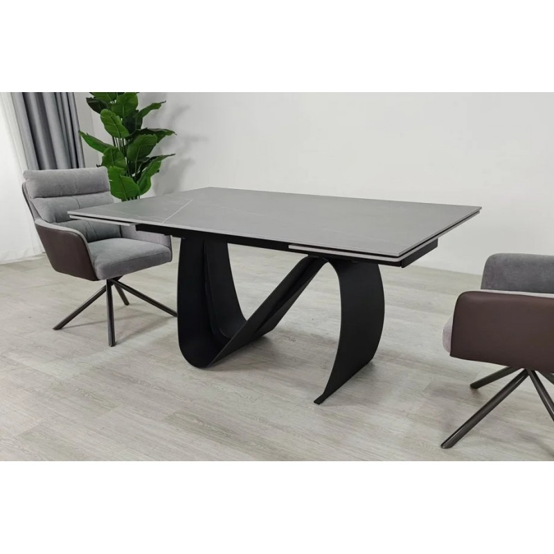 Стіл обідній розкладний JULIAN CERAMIC 160(240)*90 сірий мат/чорний Intarsio