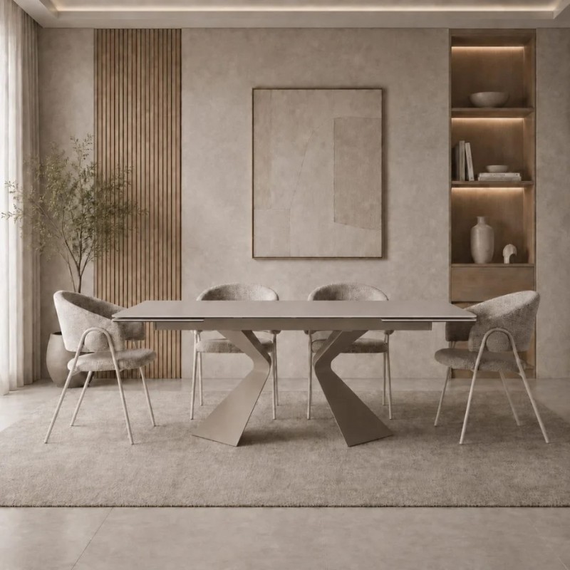 Стіл обідній розкладний LAURA CERAMIC 160(240)*90 Бежевий мат / Бежевий Intarsio