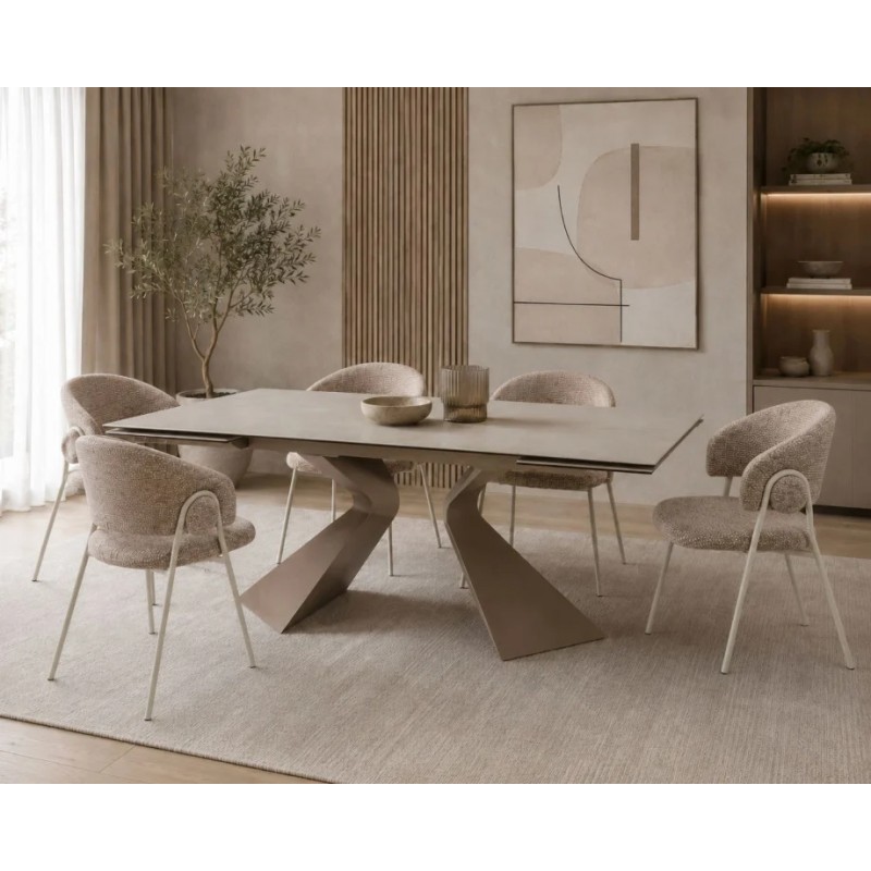 Стіл обідній розкладний LAURA CERAMIC 160(240)*90 Бежевий мат / Бежевий Intarsio