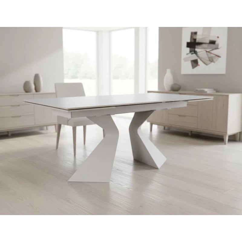 Стіл обідній розкладний LAURA CERAMIC 160(240)*90 білий мат/білий Intarsio