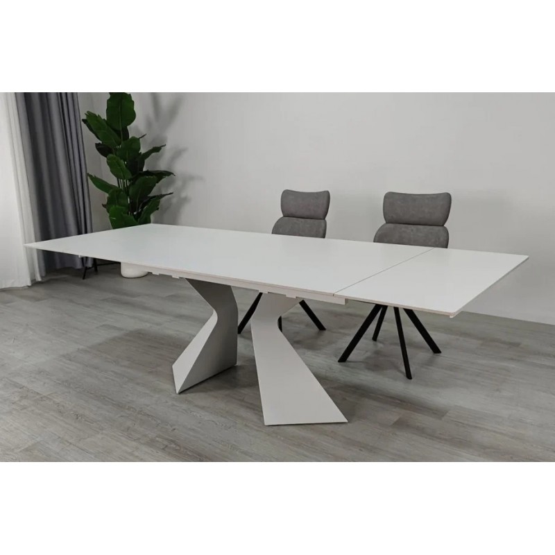 Стіл обідній розкладний LAURA CERAMIC 160(240)*90 білий мат/білий Intarsio