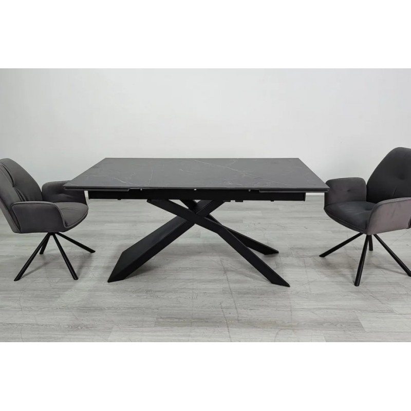 Стіл обідній розкладний MADISON CERAMIC 160(240)*90 чорний мат/чорний Intarsio