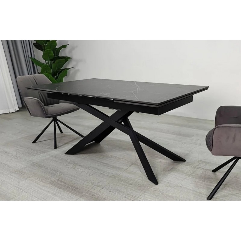 Стіл обідній розкладний MADISON CERAMIC 160(240)*90 чорний мат/чорний Intarsio