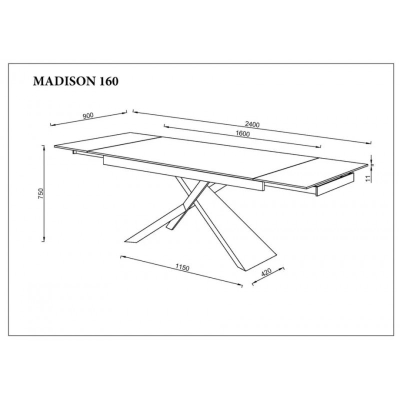 Стіл обідній розкладний MADISON CERAMIC 160(240)*90 чорний мат/чорний Intarsio