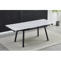 Стіл обідній розкладний MADRID CERAMIC 120(180)*85 білий глянець / чорний каркас Intarsio