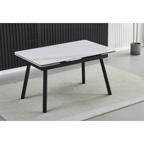 Стіл обідній розкладний MADRID CERAMIC 120(180)*85 білий глянець / чорний каркас Intarsio