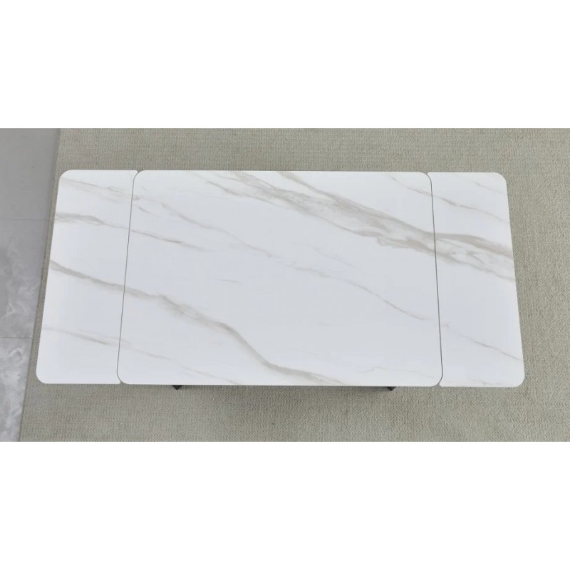 Стіл обідній розкладний MADRID CERAMIC 120(180)*85 білий глянець / чорний каркас Intarsio