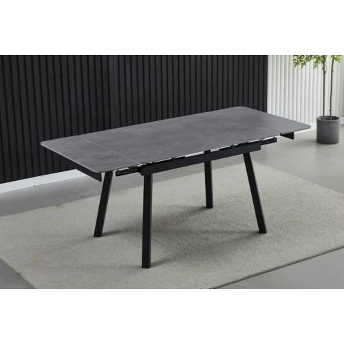 Стіл обідній розкладний MADRID CERAMIC 120(180)*85 grigio latte matt / чорний каркас Intarsio