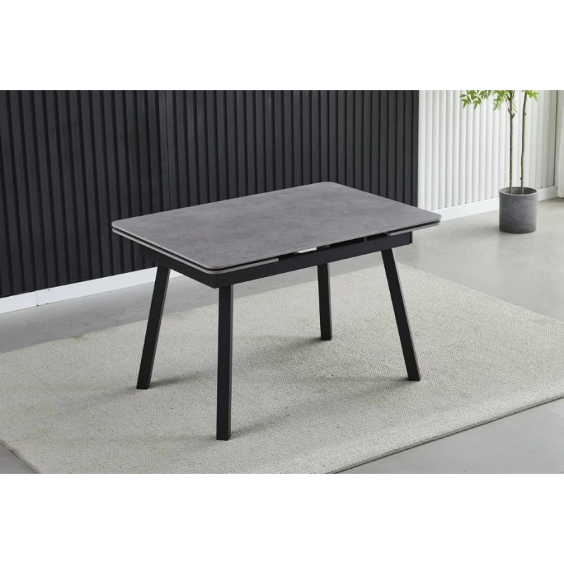 Стіл обідній розкладний MADRID CERAMIC 120(180)*85 grigio latte matt / чорний каркас Intarsio