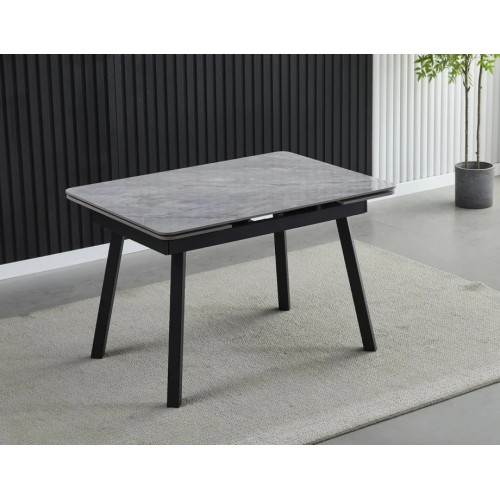 Стіл обідній розкладний MADRID CERAMIC 120(180)*85 сірий глянець / чорний каркас Intarsio