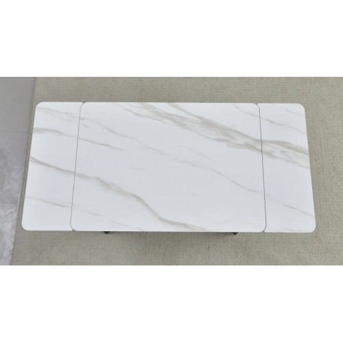 Стіл обідній розкладний MADRID CERAMIC 140(200)*85 білий глянець / чорний каркас Intarsio