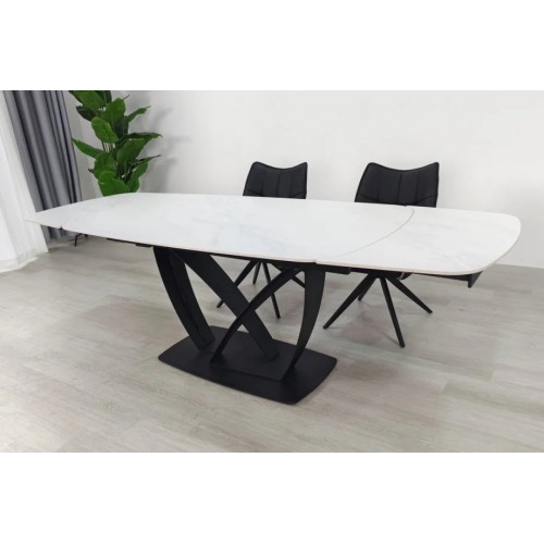 Стіл обідній розкладний TYLER CERAMIC 160(240)*90 білий мат/чорний Intarsio