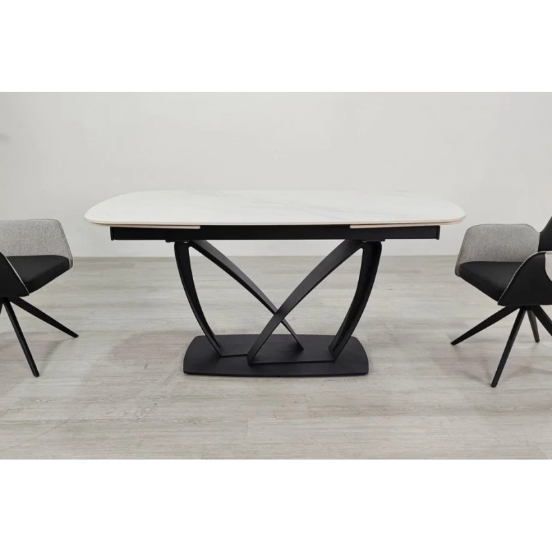 Стіл обідній розкладний TYLER CERAMIC 160(240)*90 білий мат/чорний Intarsio