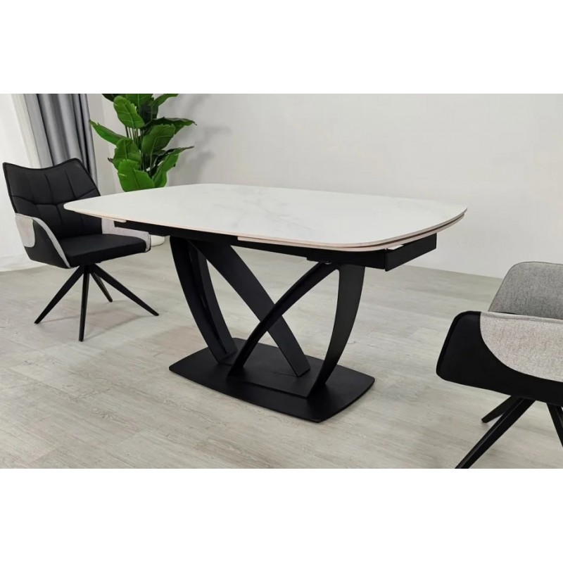 Стіл обідній розкладний TYLER CERAMIC 160(240)*90 білий мат/чорний Intarsio