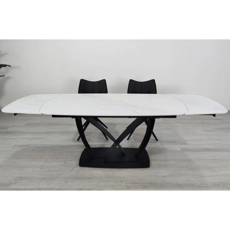 Стіл обідній розкладний TYLER CERAMIC 160(240)*90 білий мат/чорний Intarsio