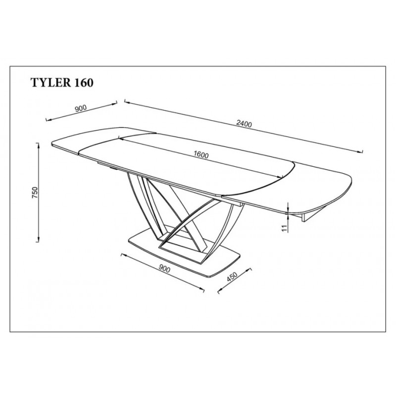 Стіл обідній розкладний TYLER CERAMIC 160(240)*90 білий мат/чорний Intarsio
