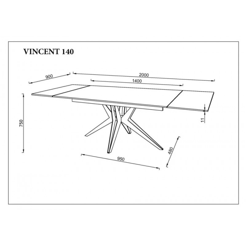 Стіл обідній розкладний VINCENT CERAMIC 140(200)*90 графіт мат/чорний Intarsio