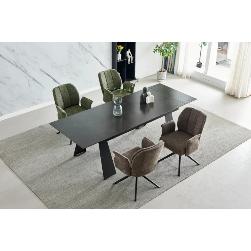 Стіл розкладний керамічний ARNOLD CERAMIC 180(240)*90 Wic dark grey мат / Чорний каркас Intarsio