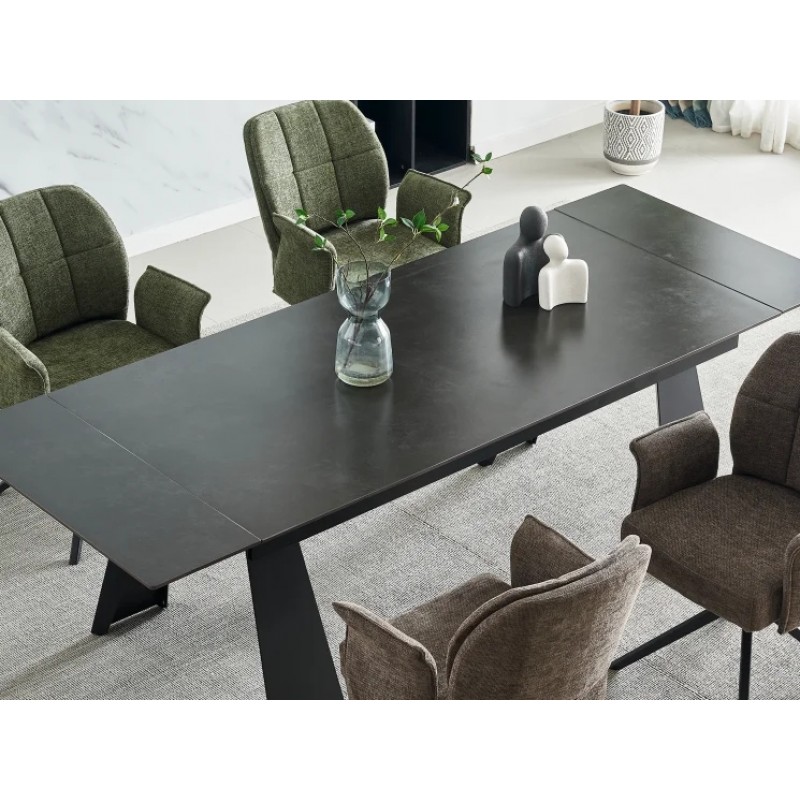 Стіл розкладний керамічний ARNOLD CERAMIC 180(240)*90 Wic dark grey мат / Чорний каркас Intarsio