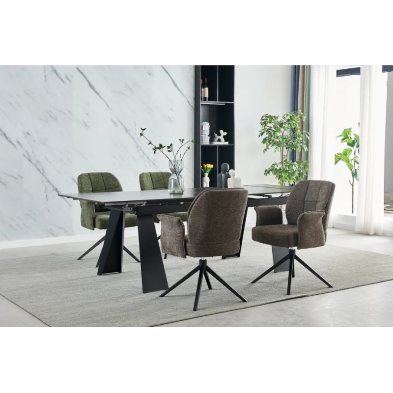 Стіл розкладний керамічний ARNOLD CERAMIC 180(240)*90 Wic dark grey мат / Чорний каркас Intarsio