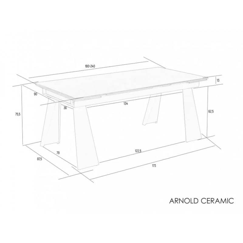 Стіл розкладний керамічний ARNOLD CERAMIC 180(240)*90 Wic dark grey мат / Чорний каркас Intarsio