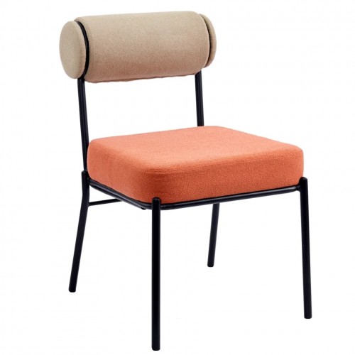 Стілець обідній TOTORO Чорний каркас / Світло-сіра + Теракотова тканина букле Intarsio