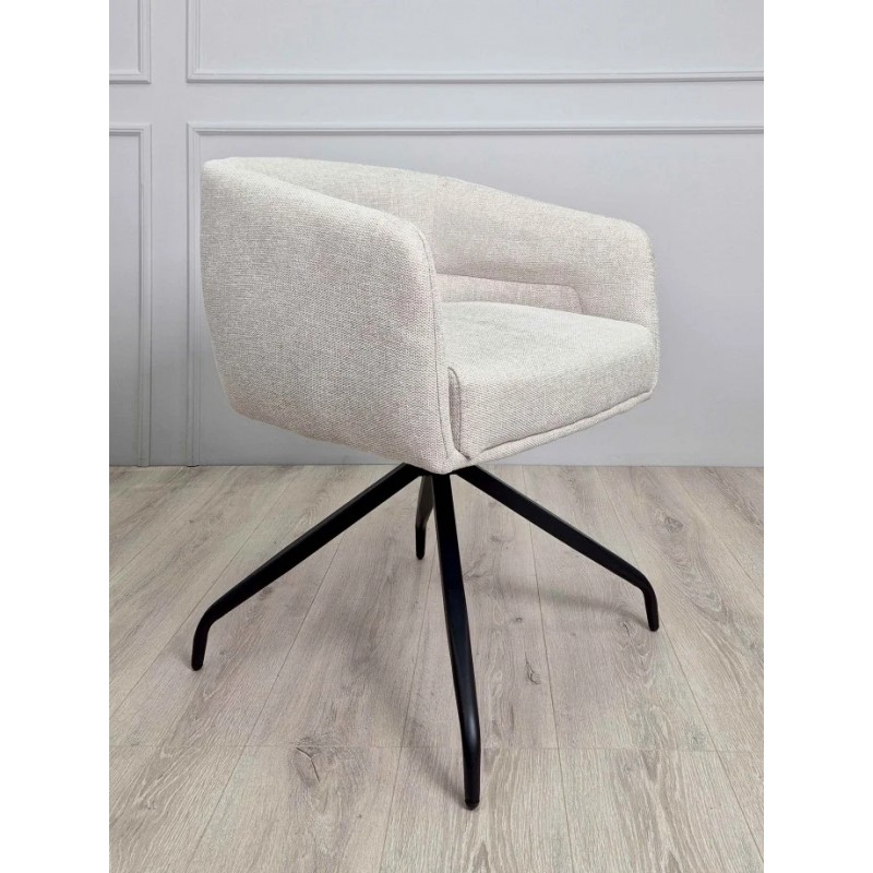 Стілець з обертом на 180º EMMA Чорний каркас / Бежева тканина Intarsio