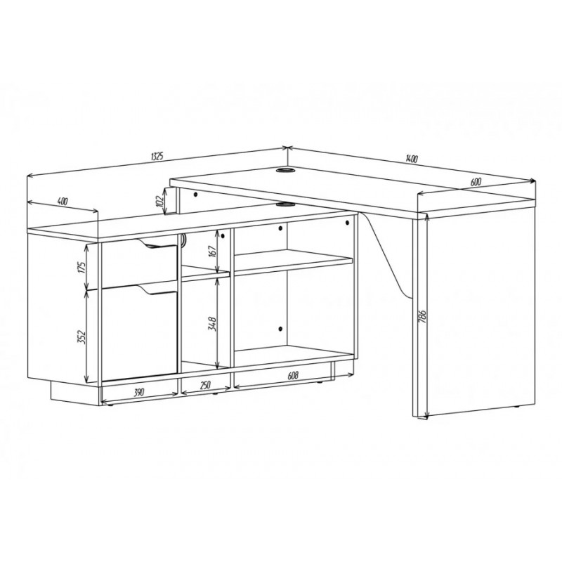 Компютерний стіл Nord Дуб Ансберг Темний / Біла Аляска правий Intarsio