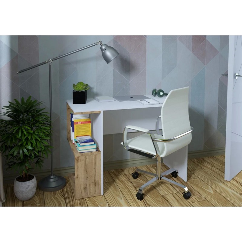 Компютерний стіл West Біла Аляска / Дуб Тахо лівий Intarsio