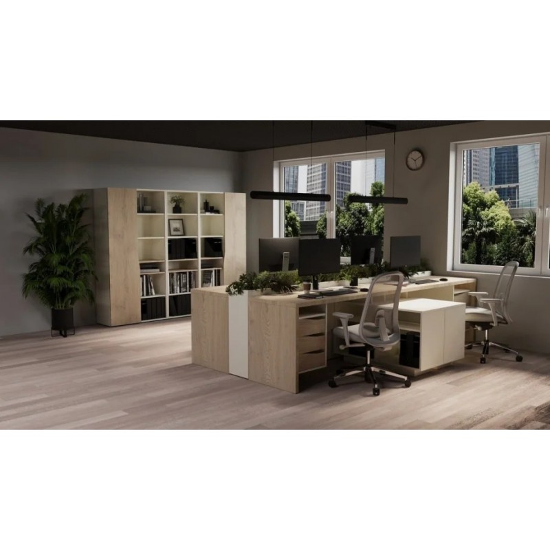 Стіл письмовий CONNECT 3 L SK 157×78 см. Дуб кремона котта / Стоун бейж Intarsio