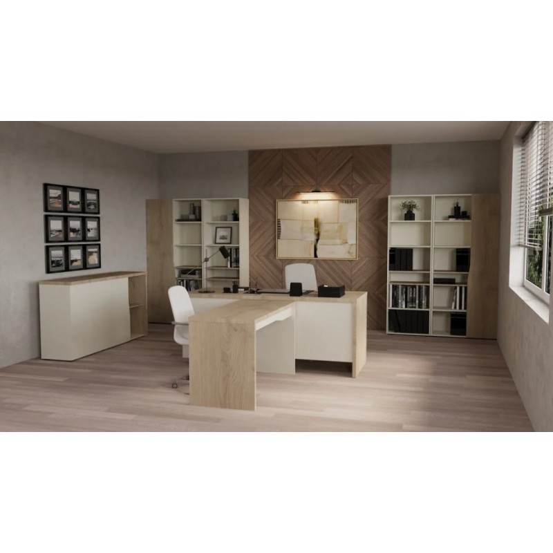 Стіл письмовий CONNECT 4 R SK Дуб кремона котта / Стоун бейж Intarsio