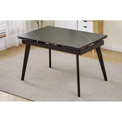 Стіл обідній розкладний OSLO CERAMIC 120(180)*80 чорний глянець/чорний каркас Intarsio