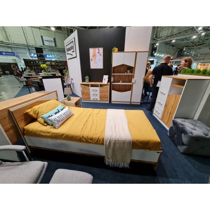 Ліжко Unity L 90x200 Дуб Тахо / Біла Аляска Intarsio