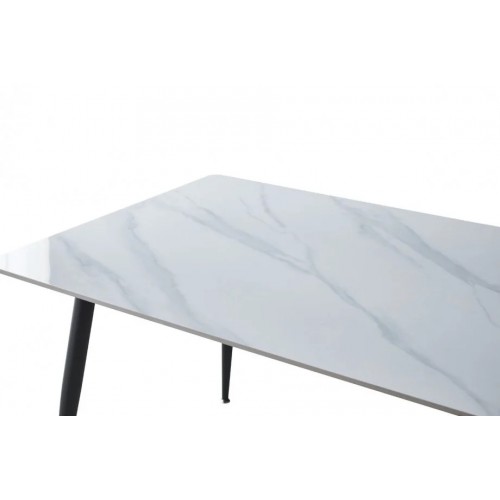 Стіл обідній SABA CERAMIC 130*70 білий глянець / чорний каркас Intarsio