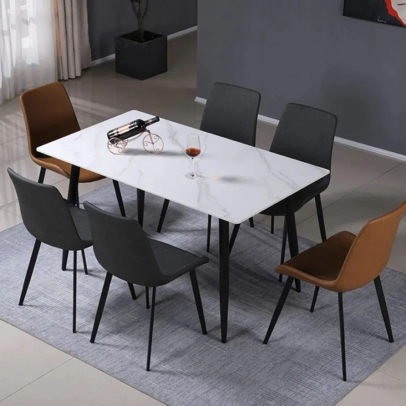 Стіл обідній SABA CERAMIC 130*70 білий глянець / чорний каркас Intarsio