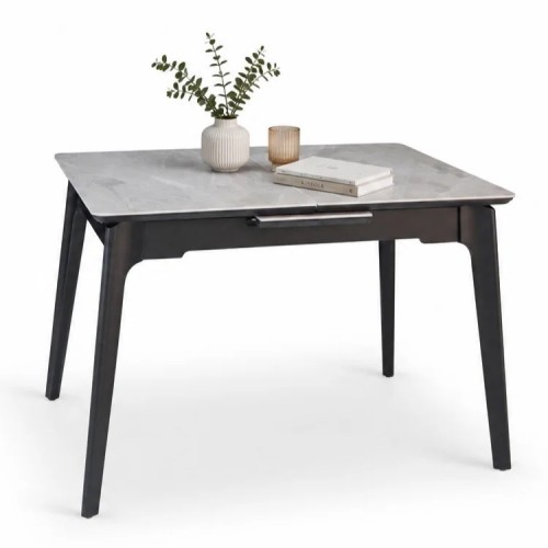 Стіл обідній розкладний BERLIN CERAMIC 111(140)*75 сірий глянець / чорний каркас Intarsio