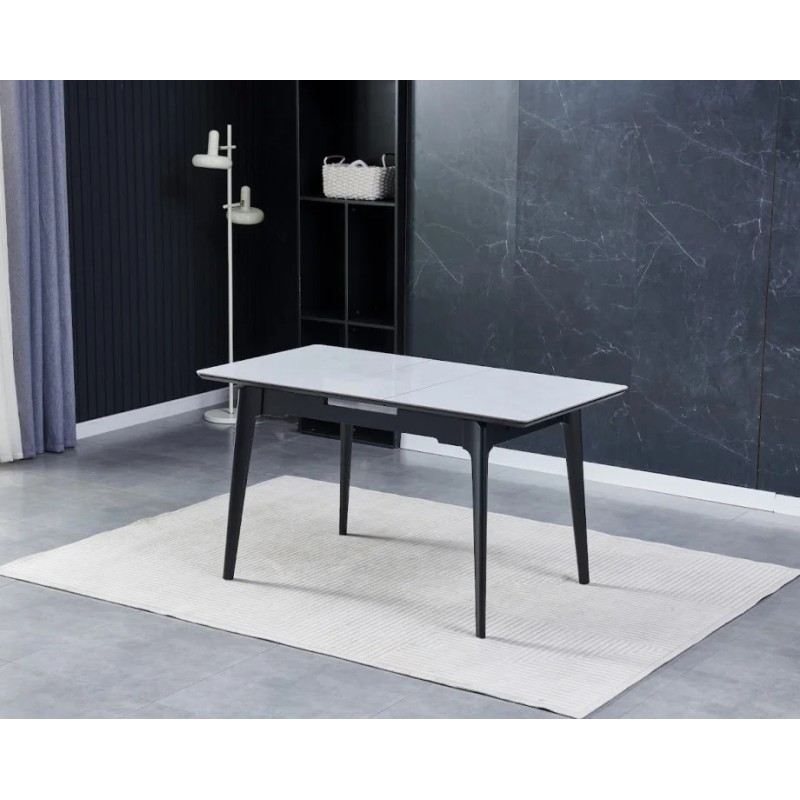 Стіл обідній розкладний BERLIN CERAMIC 111(140)*75 сірий глянець / чорний каркас Intarsio