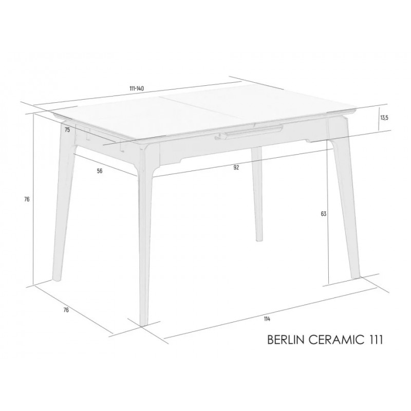 Стіл обідній розкладний BERLIN CERAMIC 111(140)*75 сірий глянець / чорний каркас Intarsio