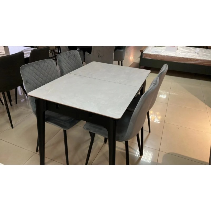 Стіл обідній розкладний BERLIN CERAMIC 111(140)*75 сірий глянець / чорний каркас Intarsio