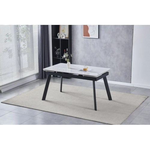 Стіл обідній розкладний OSLO CERAMIC 120(180)*80 білий мат/чорний каркас Intarsio