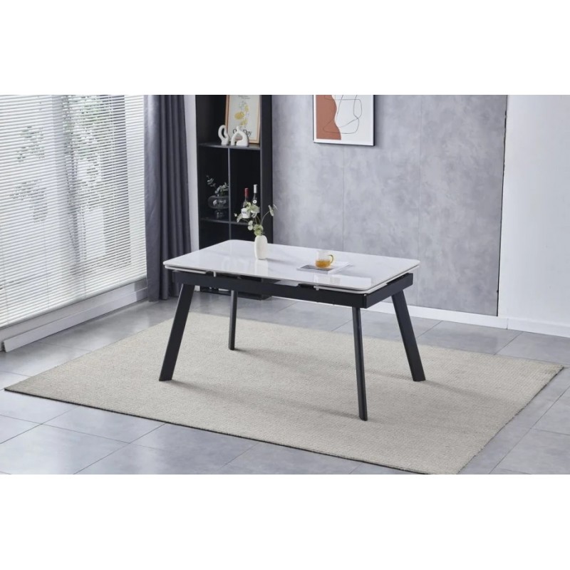 Стіл обідній розкладний OSLO CERAMIC 120(180)*80 білий мат/чорний каркас Intarsio