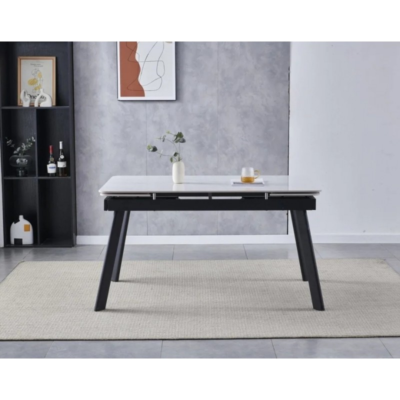 Стіл обідній розкладний OSLO CERAMIC 120(180)*80 білий мат/чорний каркас Intarsio
