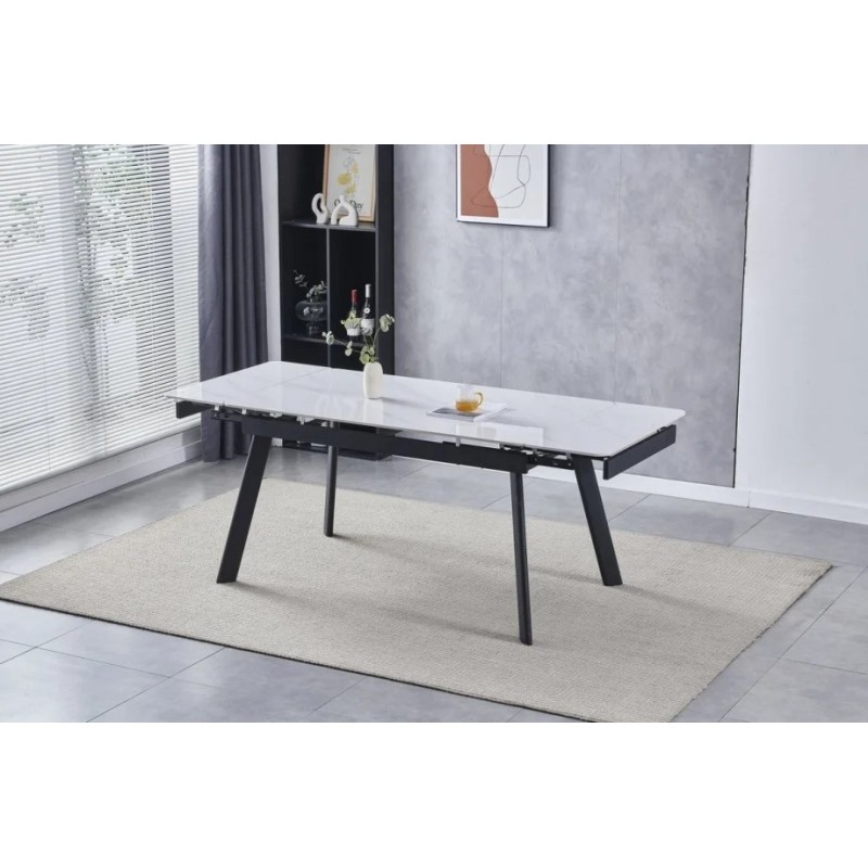 Стіл обідній розкладний OSLO CERAMIC 120(180)*80 білий мат/чорний каркас Intarsio