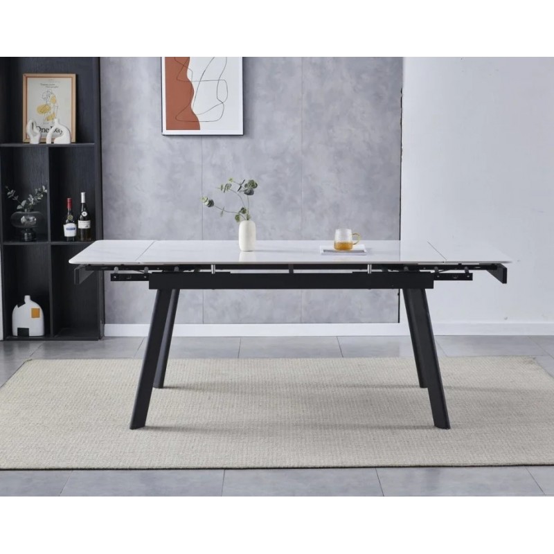 Стіл обідній розкладний OSLO CERAMIC 120(180)*80 білий мат/чорний каркас Intarsio