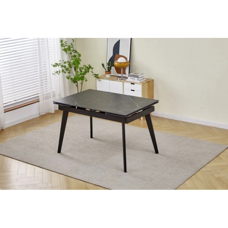 Стіл обідній розкладний OSLO CERAMIC 120(180)*80 чорний глянець/чорний каркас Intarsio